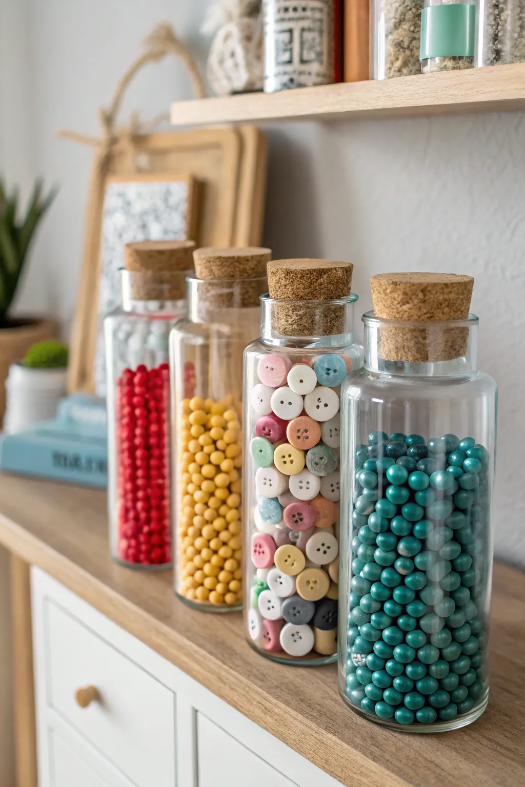Elevate your craft space with charming bottle storage that blends organization and artistry.