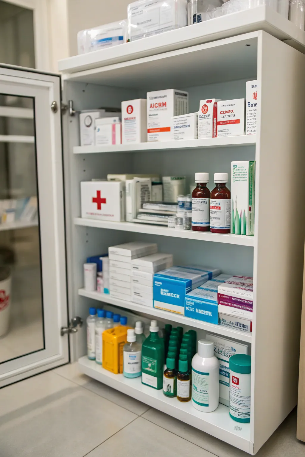 Tiered shelves make efficient use of vertical space in your medicine cabinet.