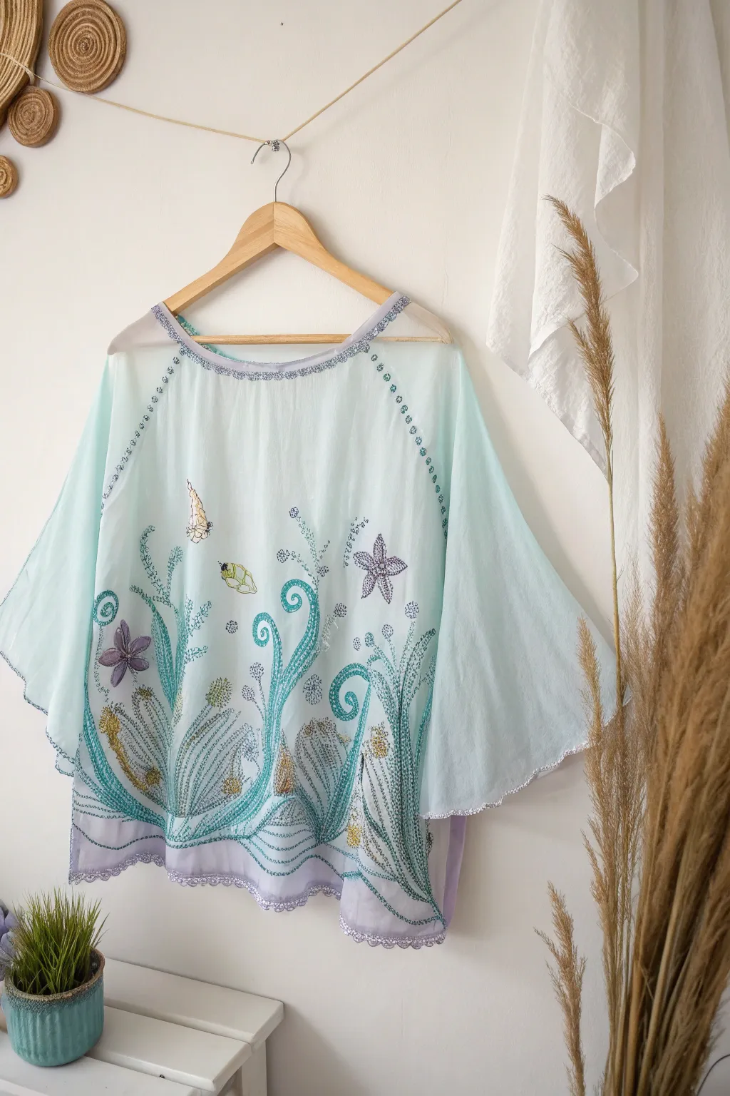 Dive into ocean hues with this stunning mermaid top, where simplicity meets the serene beauty of the sea.