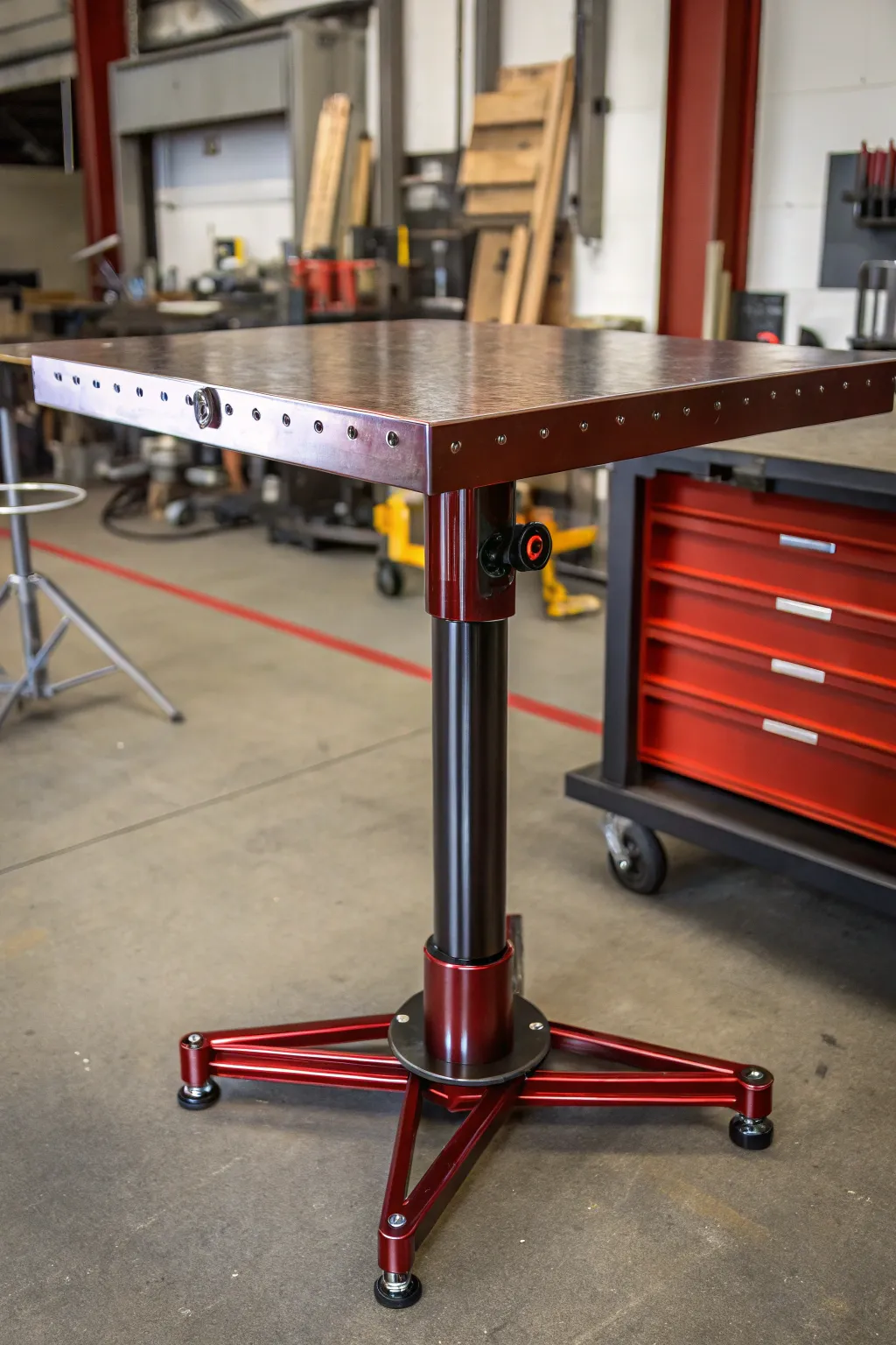 Elevate your craftsmanship with a height-adjustable metal shop table that adapts to your every need.