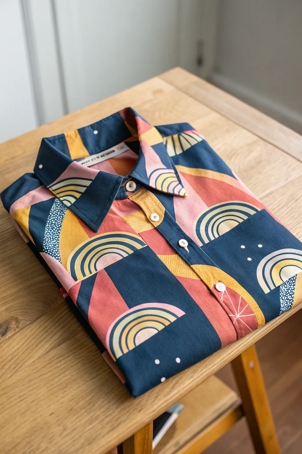 Elevate your school style with a chic geometric shirt design that combines minimalist elegance with a splash of boho charm!