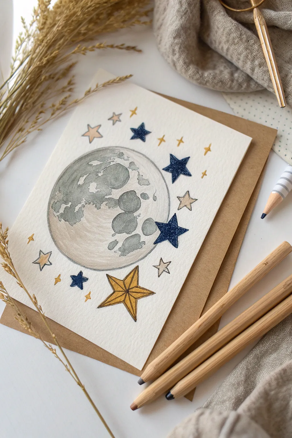 Capture the magic of the night sky with this enchanting mini moon and stars artwork.