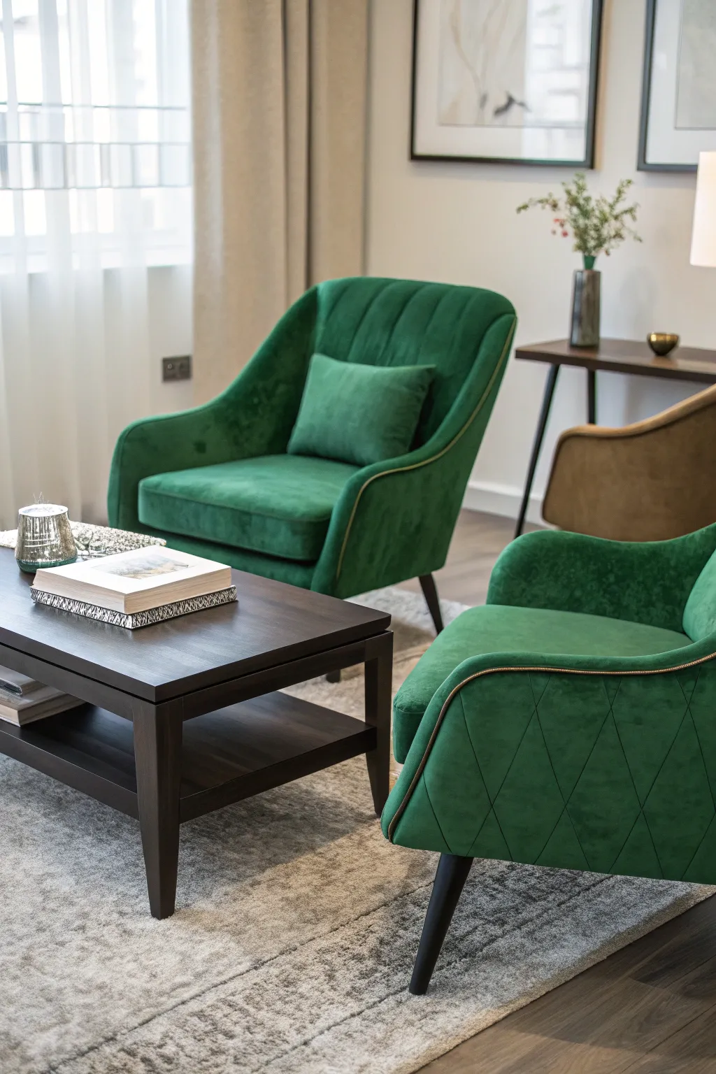 Jewel-toned chairs add a touch of luxury to modern interiors.