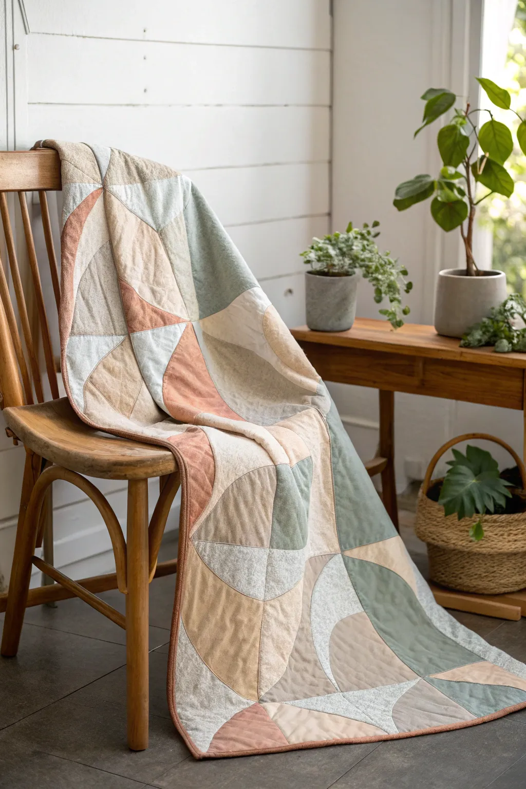 Embrace the art of simplicity with this abstract quilt masterpiece—where modern design meets timeless elegance.