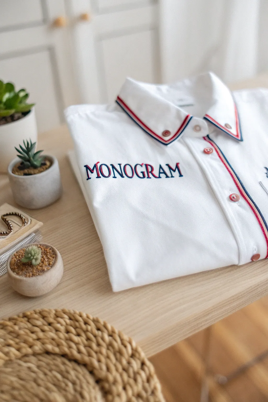 Elevate your casual look with a sporty varsity-style monogram, perfect for those laid-back days.