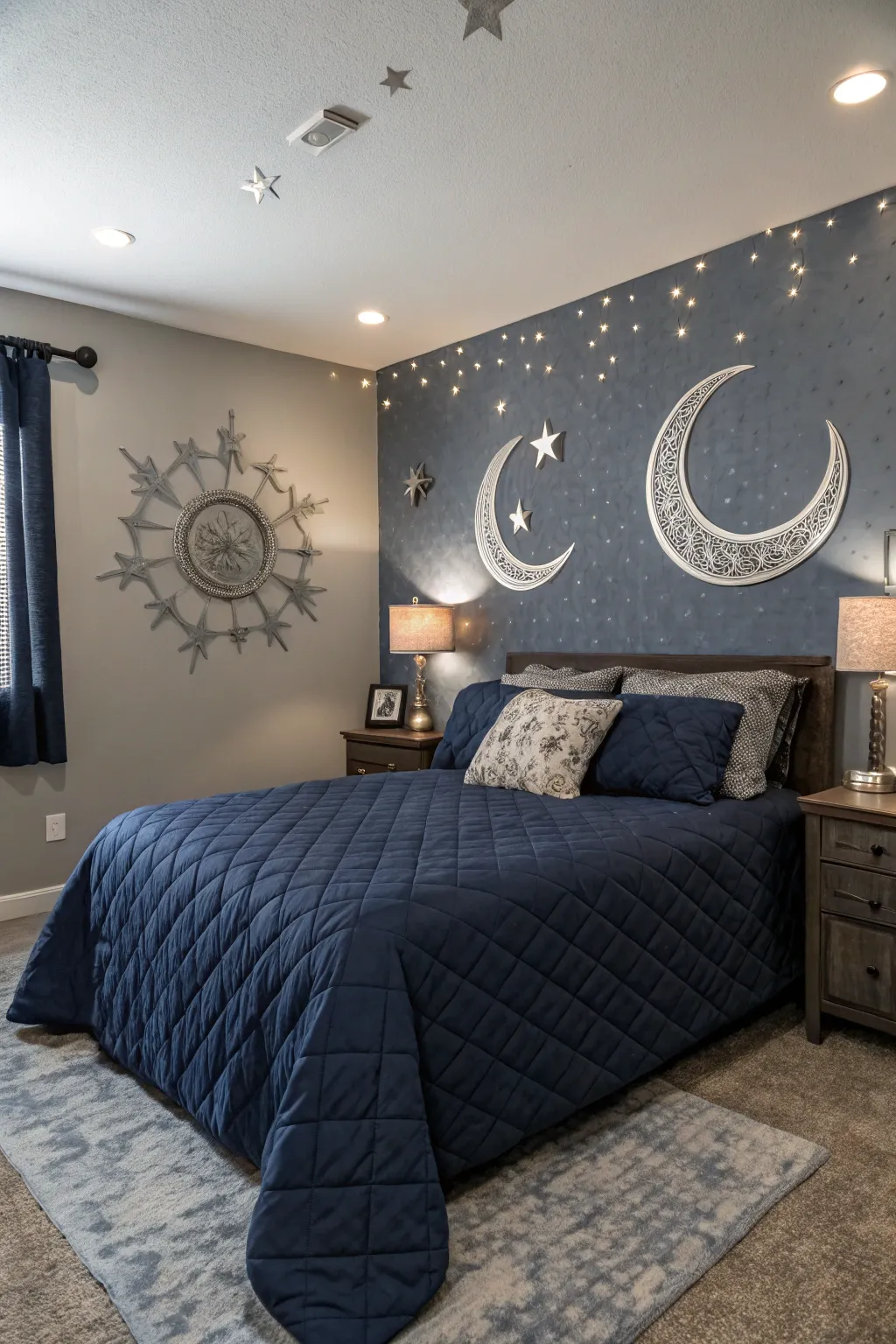 Dark colors create a cozy, night-time feel perfect for relaxation.