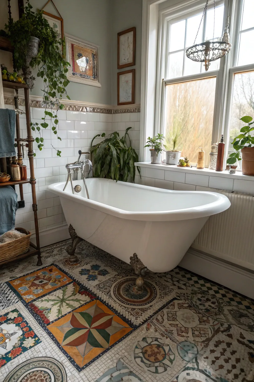 A perfect blend of vintage charm and modern design with mosaic tiles.
