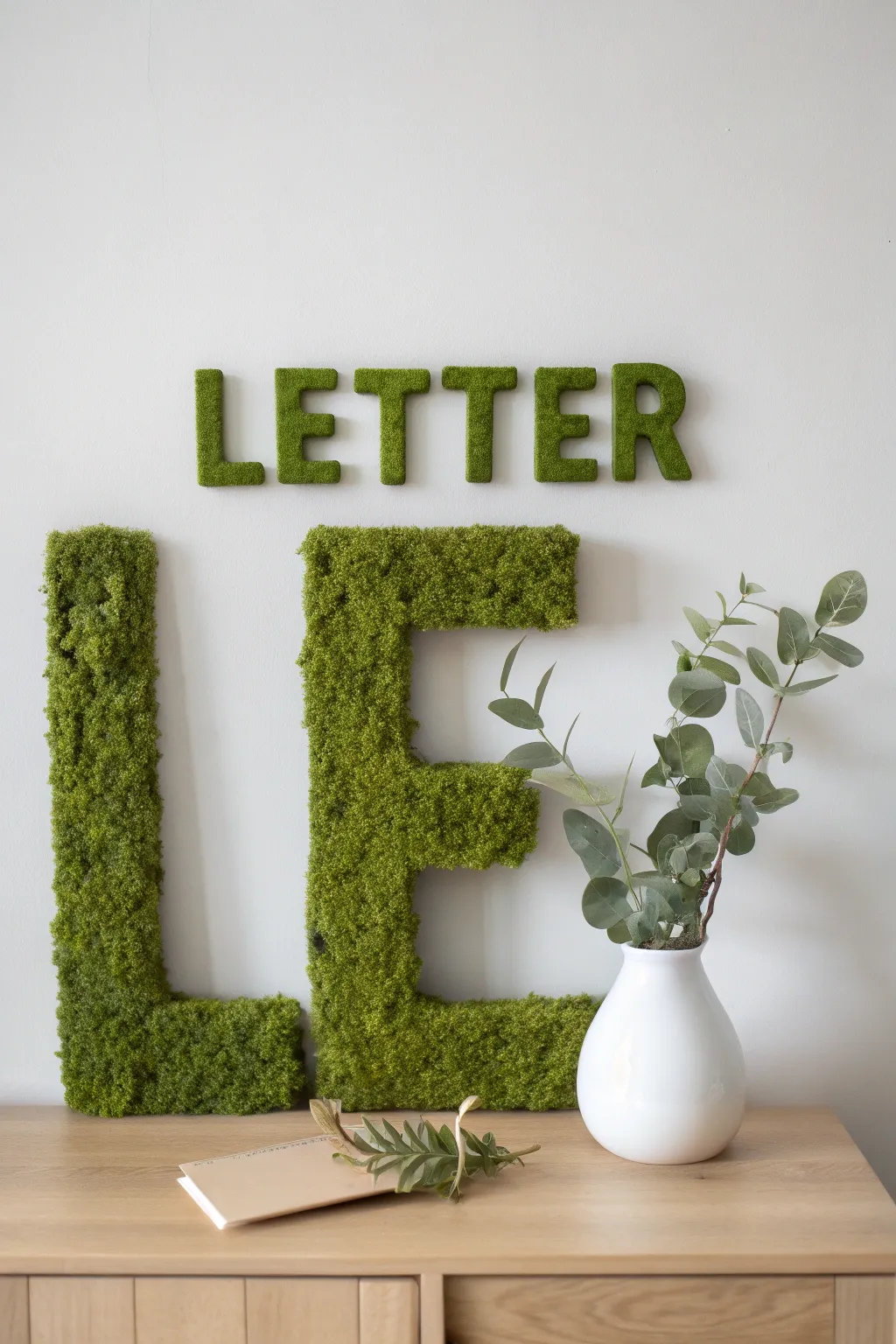 Transform your space with the natural charm of moss-covered letters, where simplicity meets elegance.