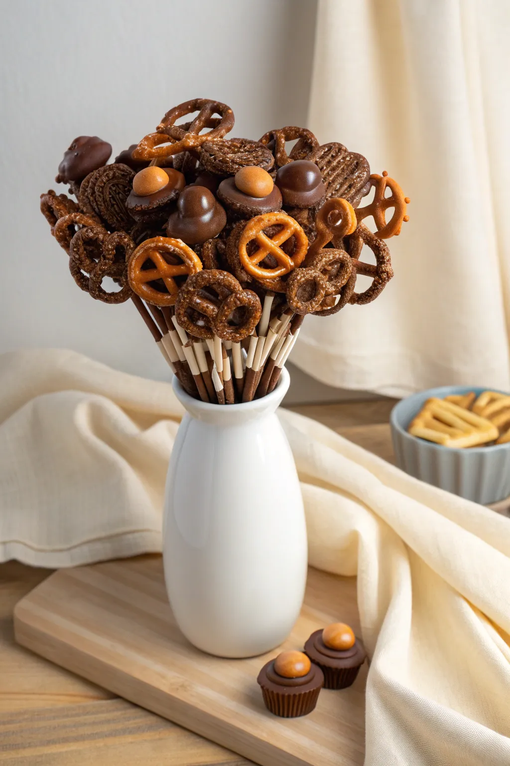 Indulge in the perfect balance of sweet and salty with this charming candy bouquet. A delightful treat for Mother's Day!