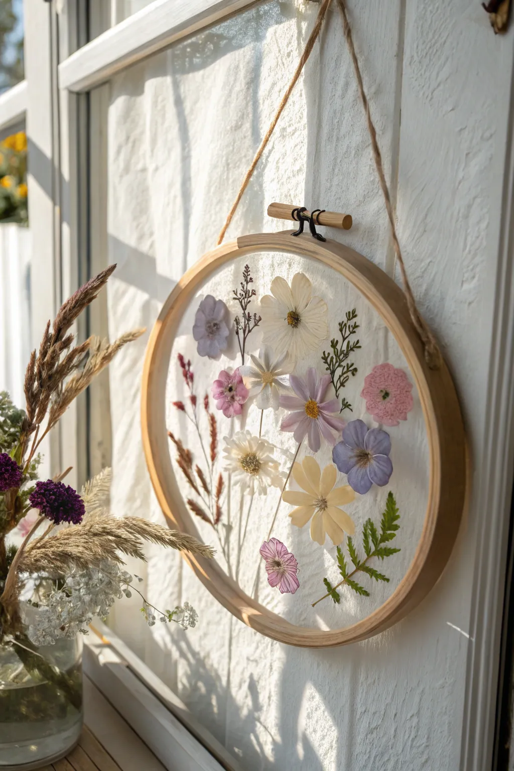 Let the sunshine in with a touch of nature's elegance. 🌸☀️ #PressedFlowerArt #MinimalistDecor