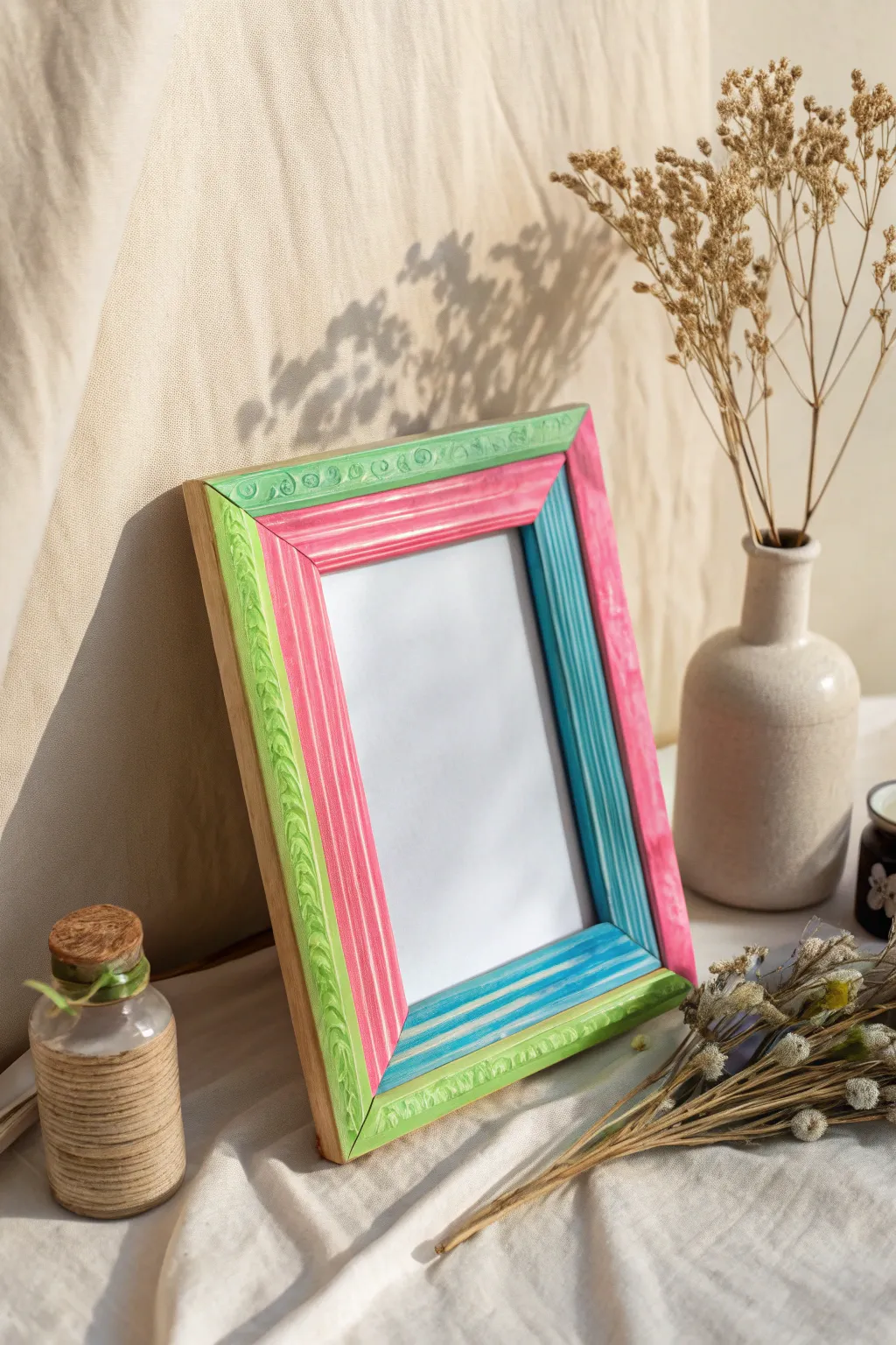 Celebrate love and creativity with this bold and vibrant picture frame, a perfect touch for any minimalist space.