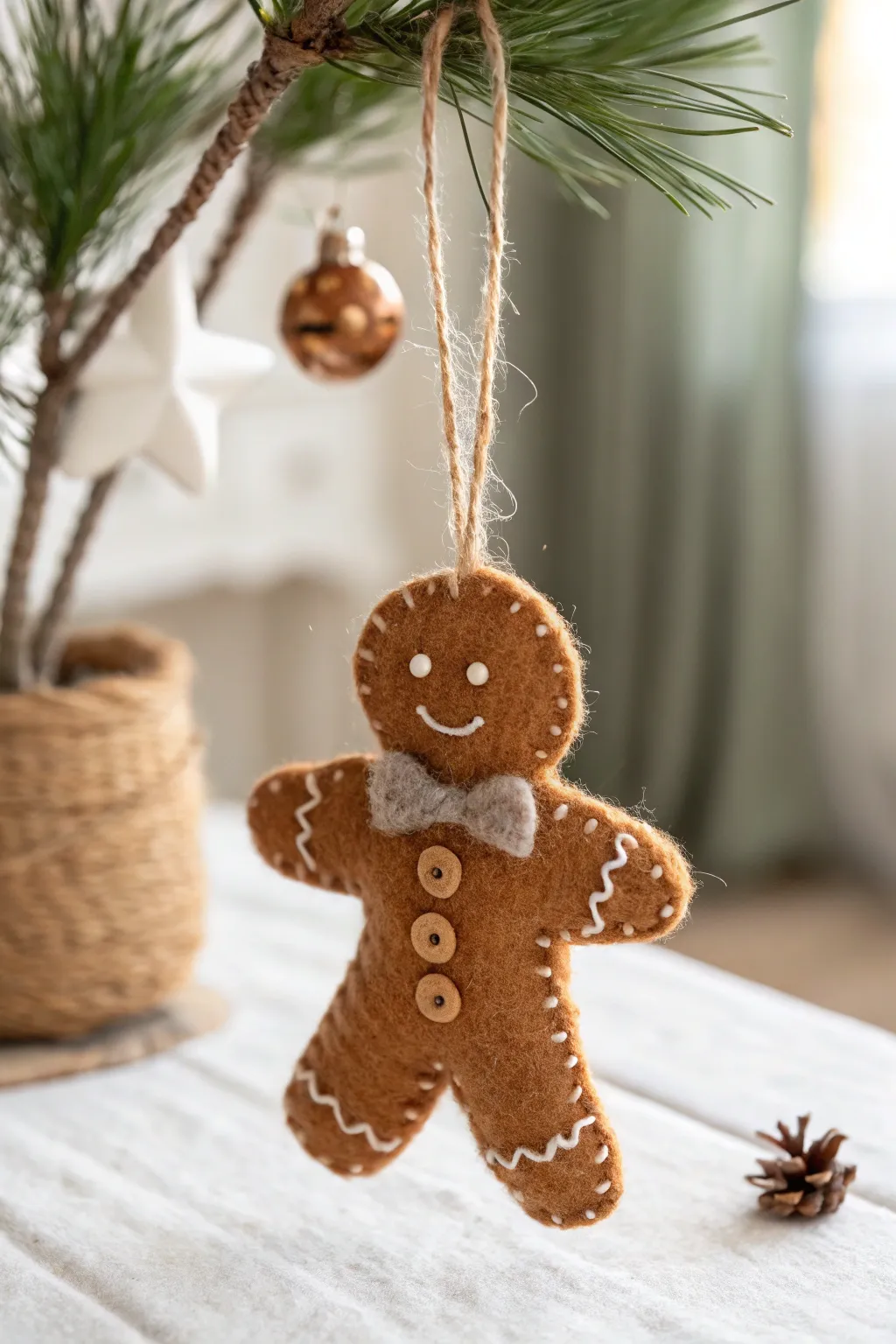 Sweeten your holiday decor with this charming felted gingerbread friend, a perfect blend of simplicity and craftsmanship!