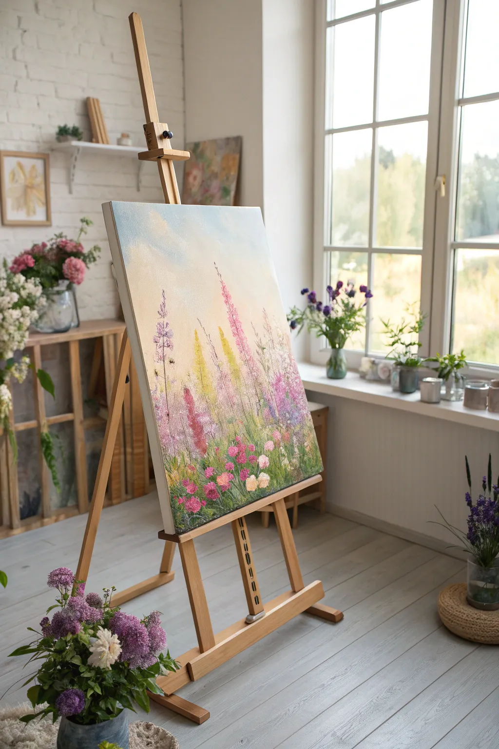 Unleash your creativity with a vibrant field of flowers on canvas—a perfect blend of simplicity and bold beauty.