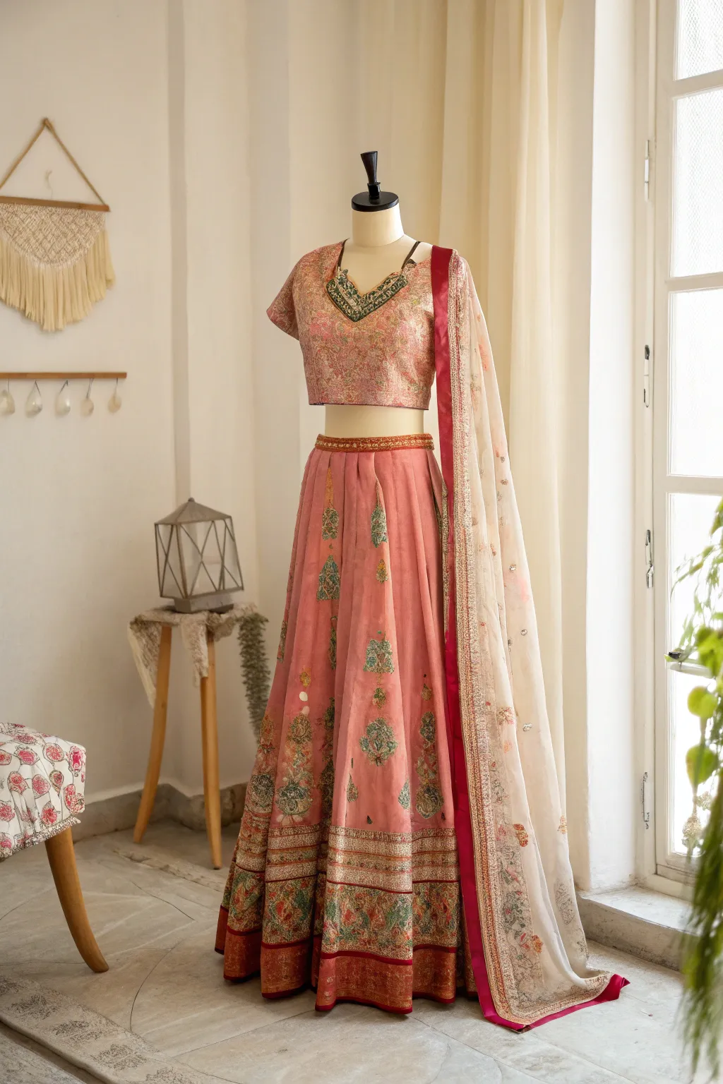 Embrace chic simplicity with a stunning saree-inspired crop top and skirt ensemble, perfect for the modern trendsetter.