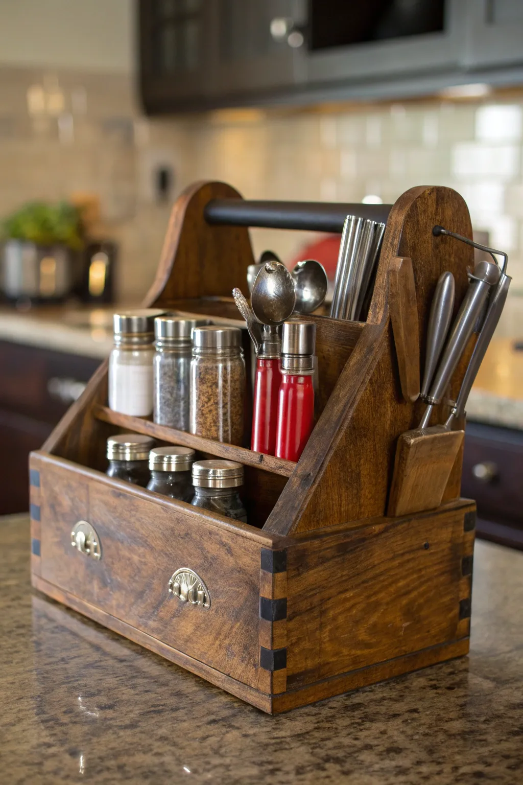 Transform vintage into vogue: A classic toolbox brings order and charm to your kitchen.