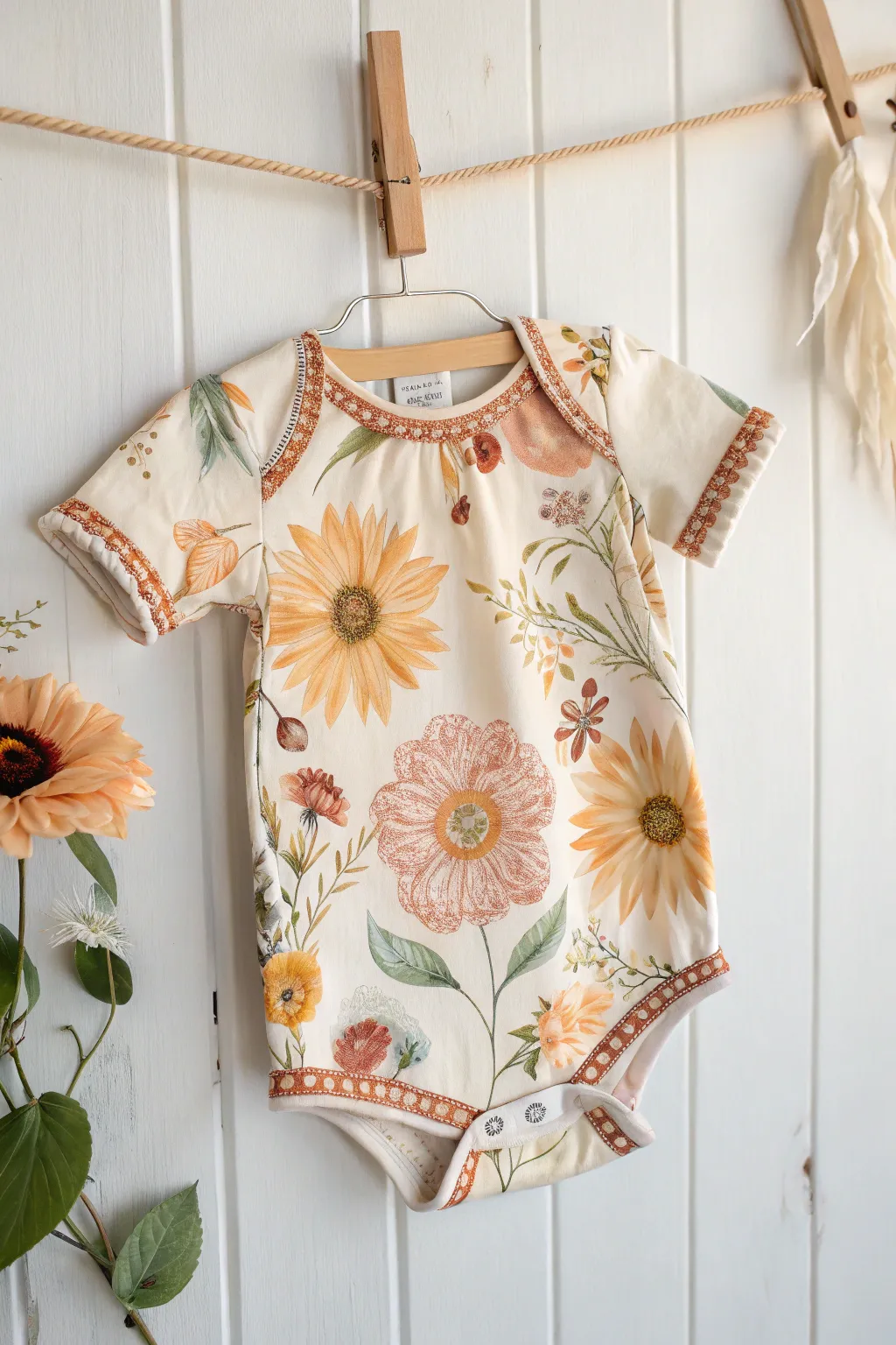 Elevate your little one's style with a charming sunflower-patterned onesie—where elegance meets simplicity.