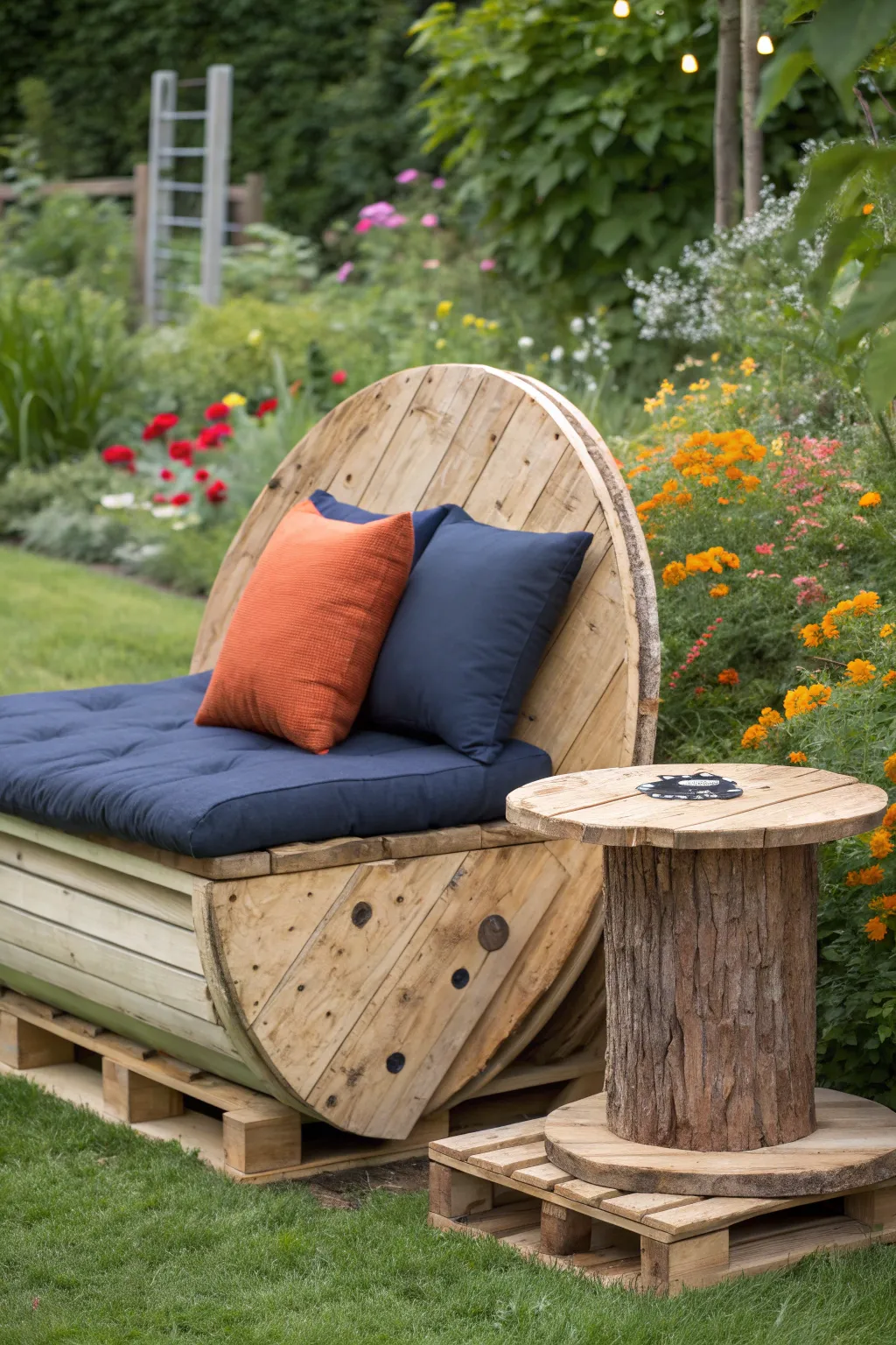 Transform your outdoor space with this stunning cable spool bench — where craftsmanship meets comfort.