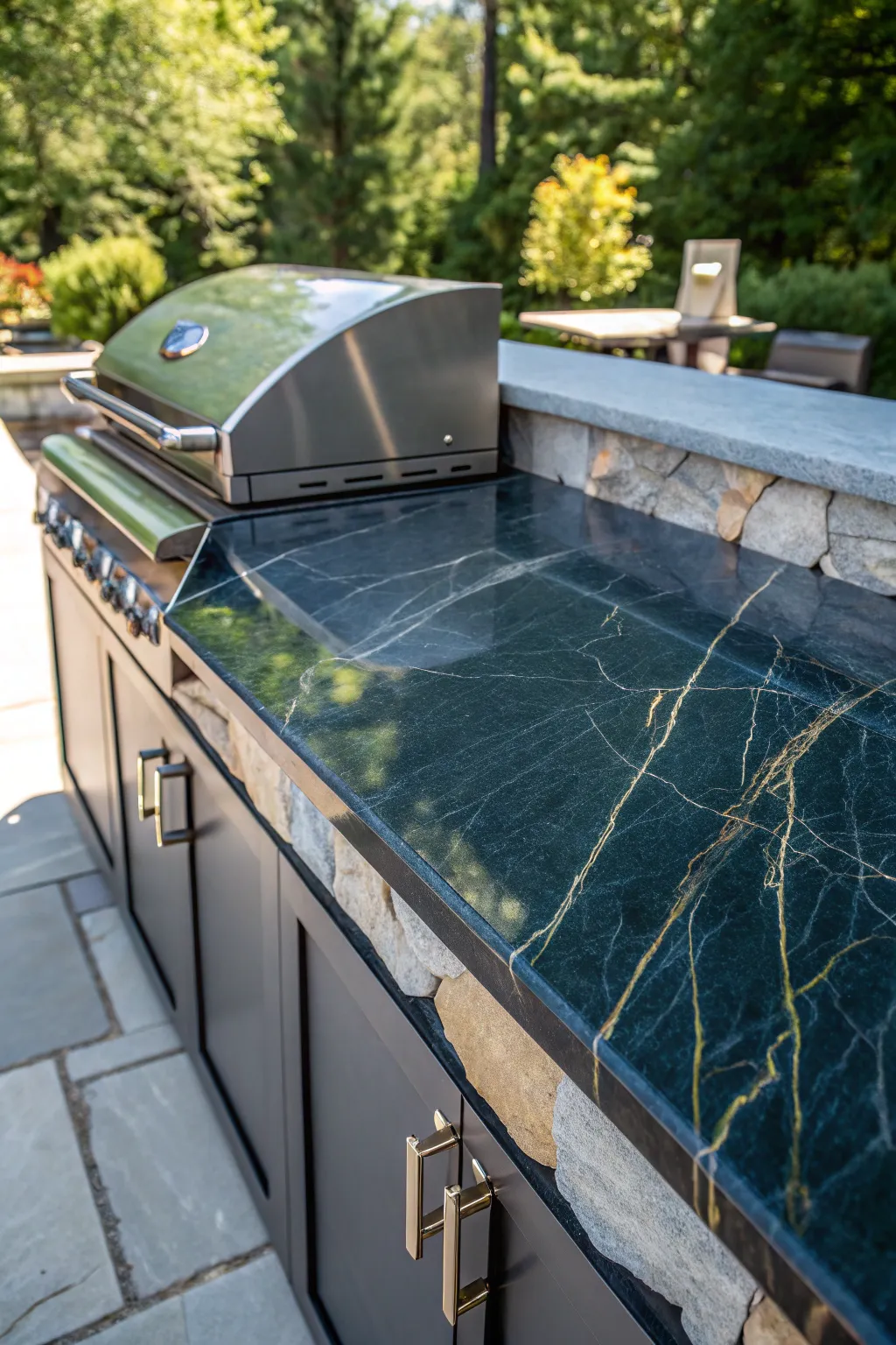 Experience the timeless elegance and unmatched durability of a quartzite outdoor grill countertop, where craftsmanship meets nature's finest.