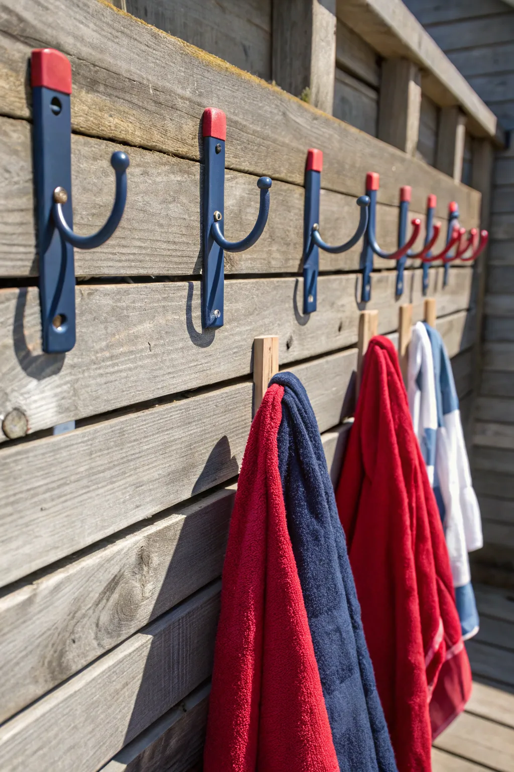 Elevate your outdoor space with bold hooks and quirky pegs for a touch of stylish functionality.