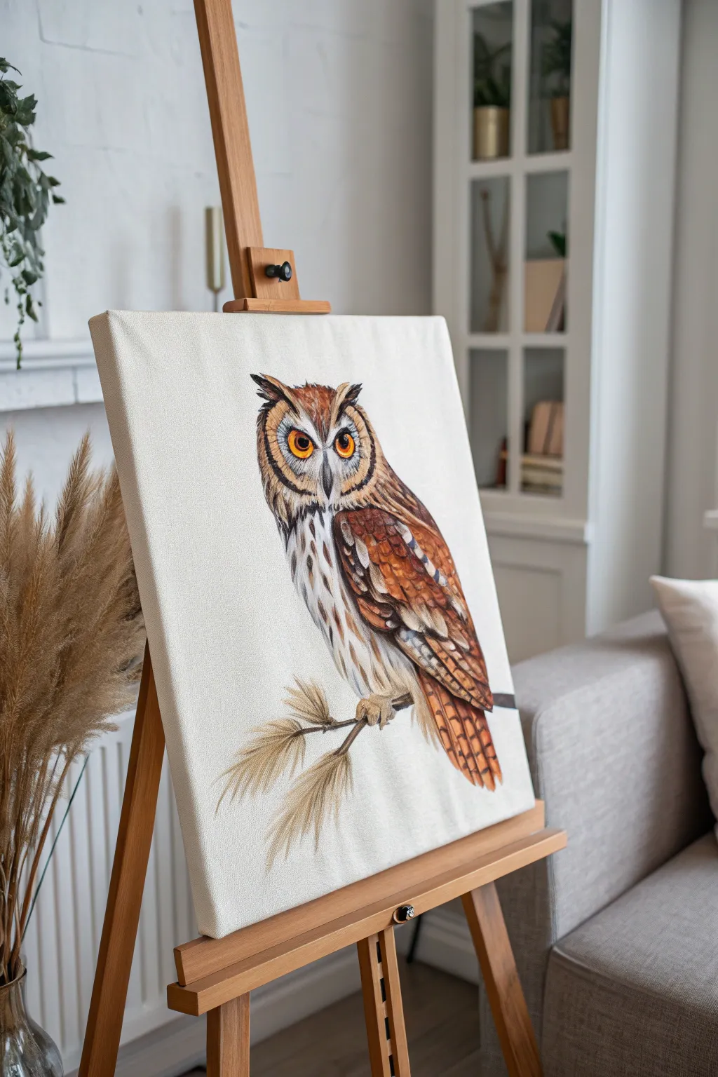 Capture the wild with Scandinavian elegance: A stunning owl portrait that blends simplicity with bold beauty.