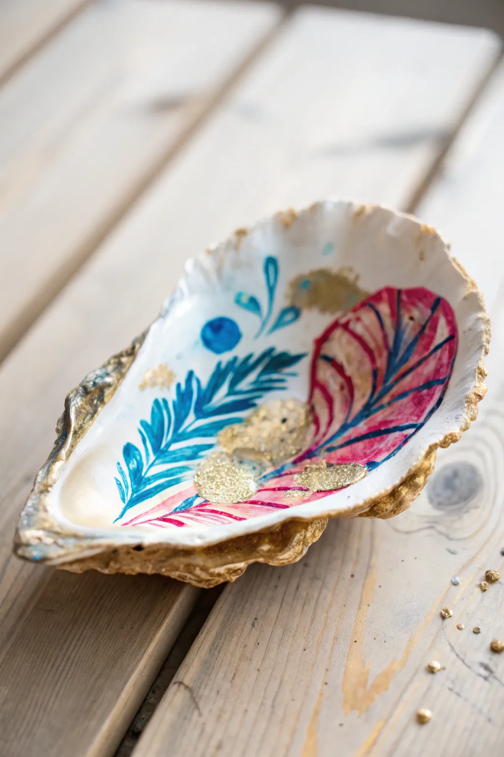 Unleash your creativity with abstract art on oyster shells—where simplicity meets vibrant expression.