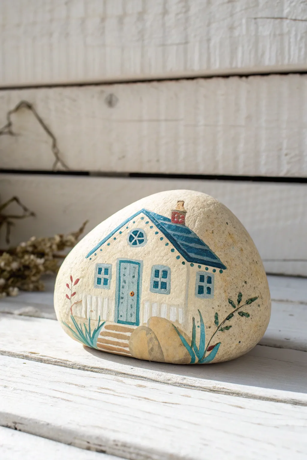Transform your garden into a coastal escape with charming seaside shanty rock art.