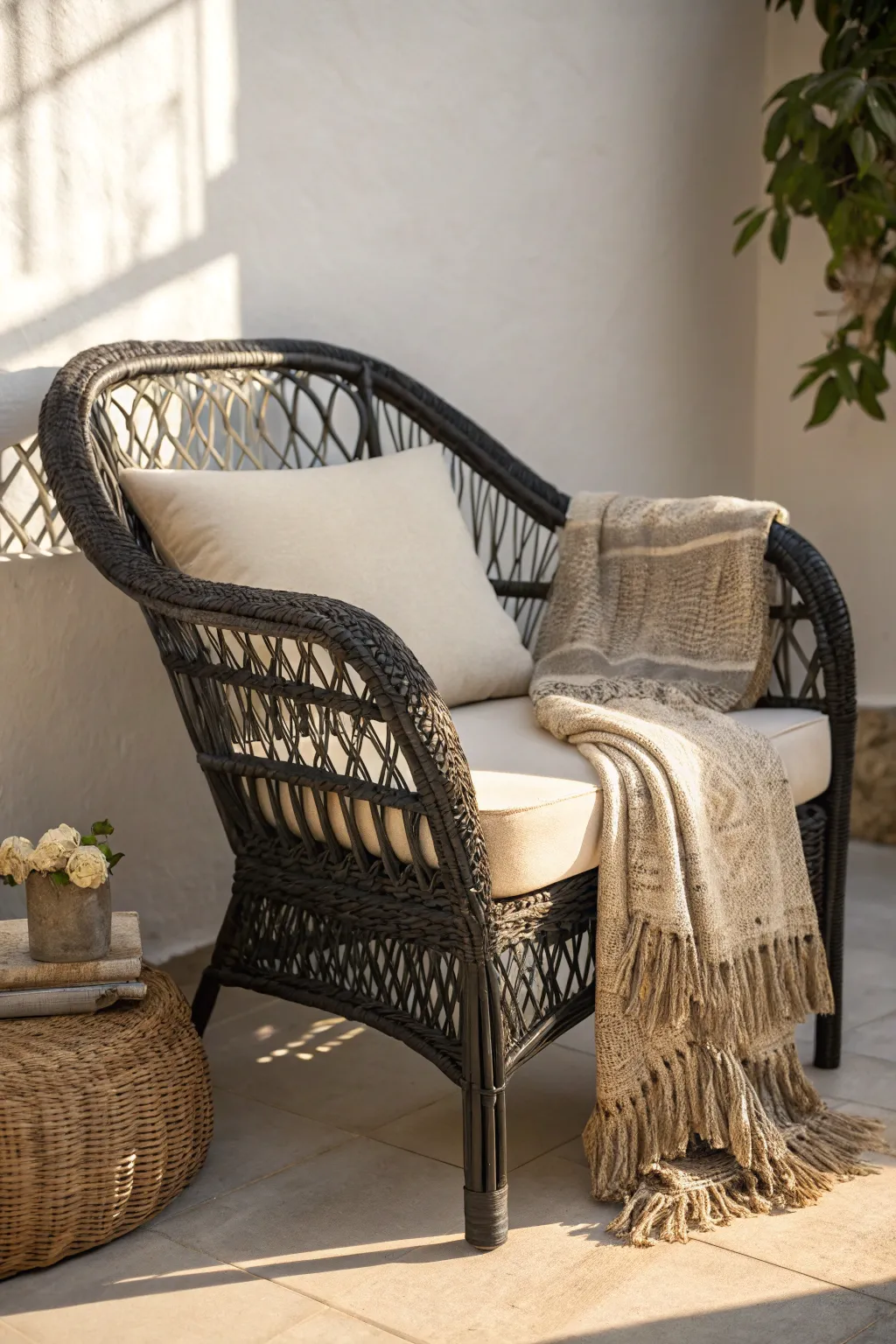 Elevate your space with modern elegance: sleek black wicker for a chic, minimalist twist.