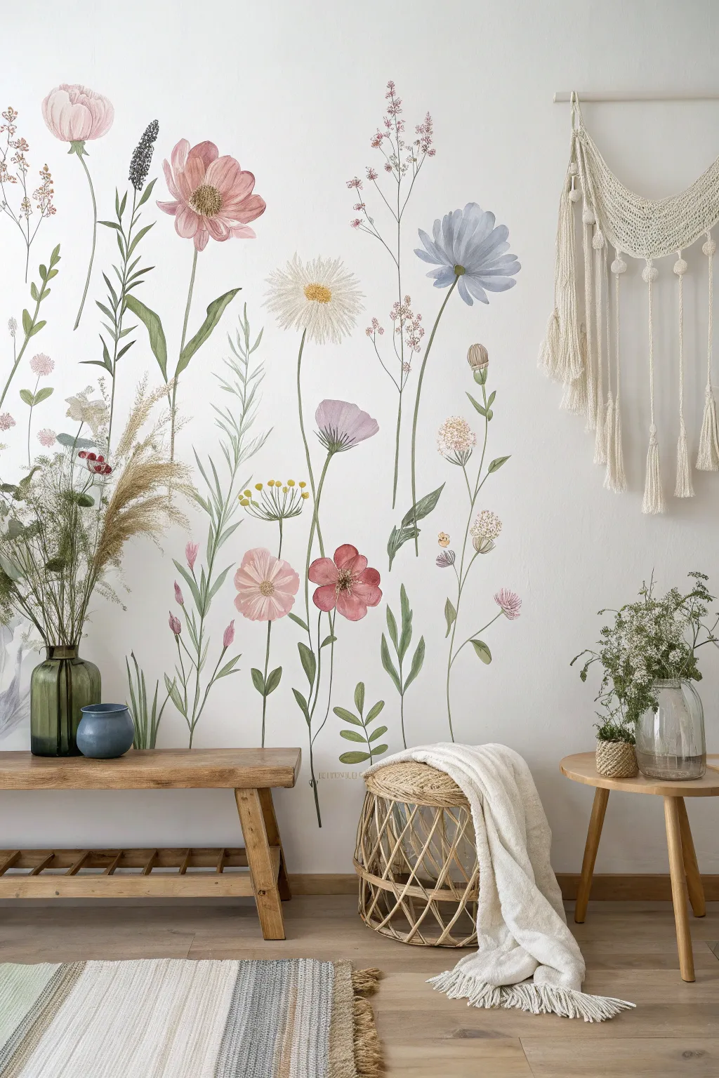 Embrace nature indoors with a stunning botanical collage wall, where simplicity meets natural beauty.
