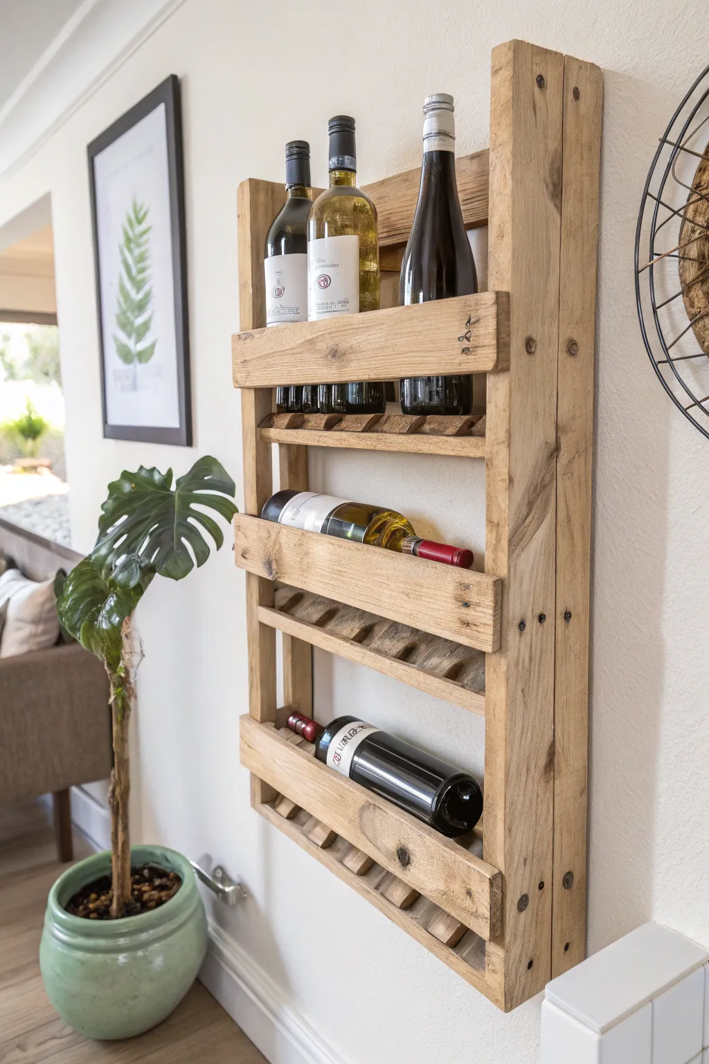Elevate your wine collection with this stunning pallet wine rack – where simplicity meets elegance.