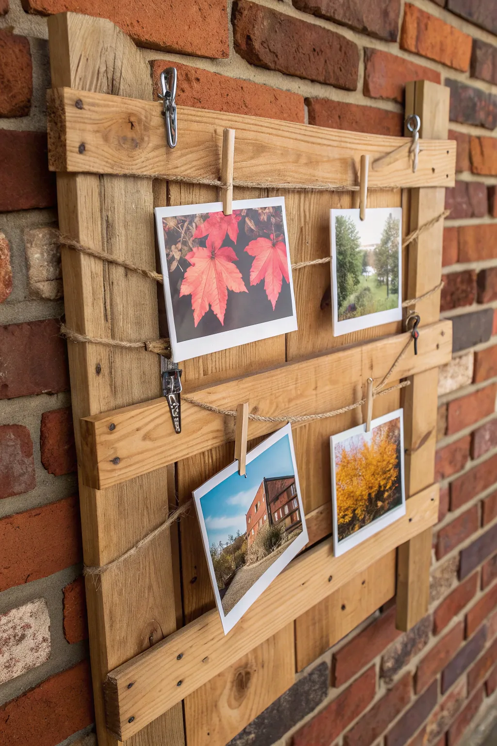 Transform your space with the charm of string and clips on a rustic pallet board.
