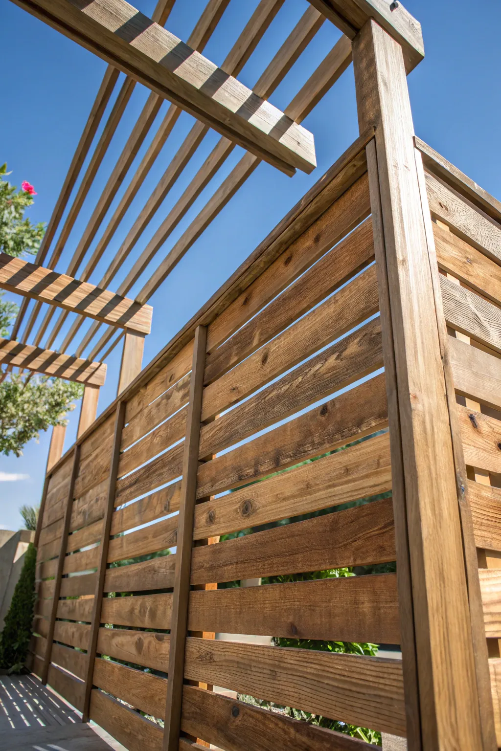 Transform your patio into a private sanctuary with a handcrafted pallet wood screen.