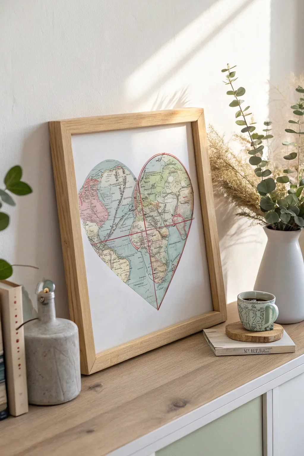 Celebrate your journey with a handcrafted map heart, a perfect paper anniversary gift that tells your love story.