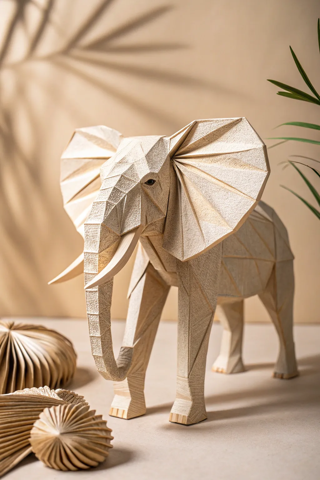 Discover the elegance of paper art with this stunning 3D elephant sculpture, where craftsmanship meets minimalism.