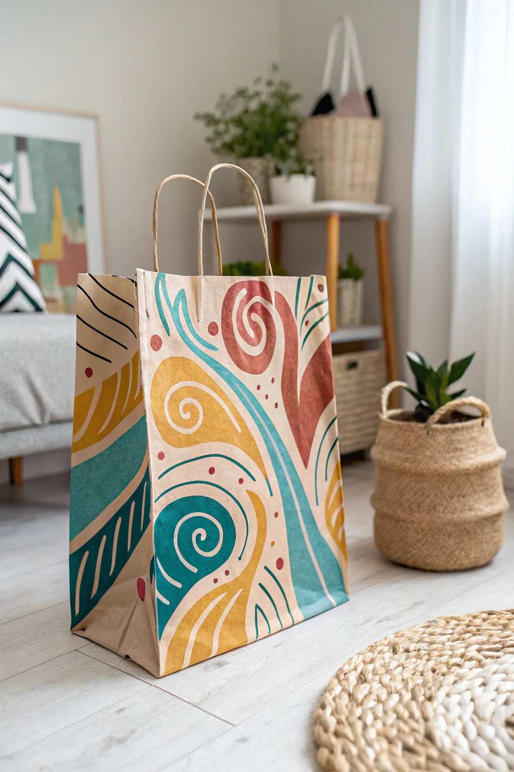 Unleash your creativity with abstract art on paper bags, where simplicity meets bold expression.
