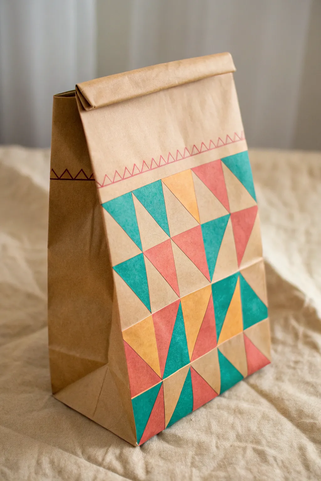 Transform simple paper bags into modern art with bold geometric patterns. Discover the beauty in simplicity and craftsmanship.