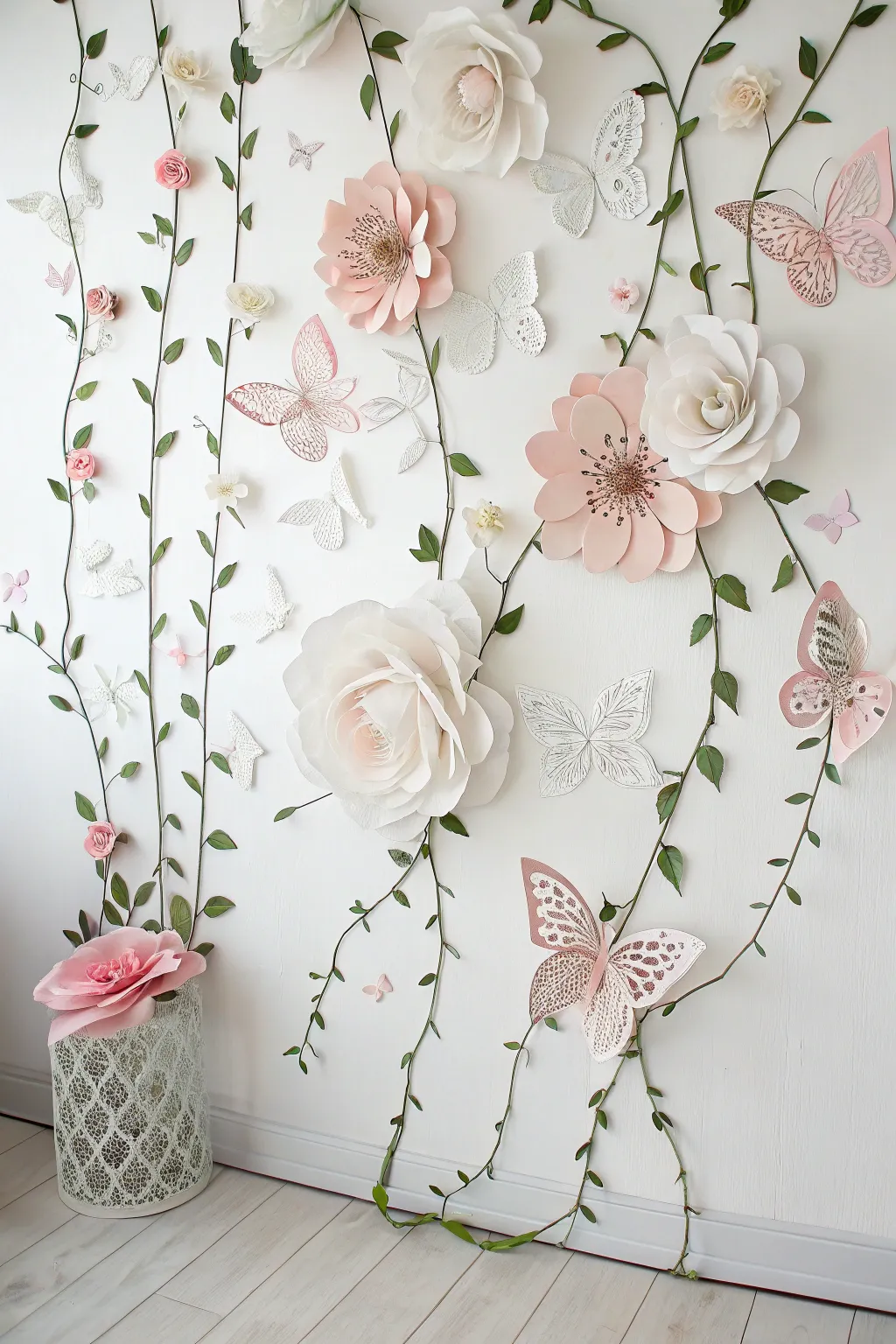 Whimsical Elegance: Transform your space with paper butterflies and vines for a magical touch.