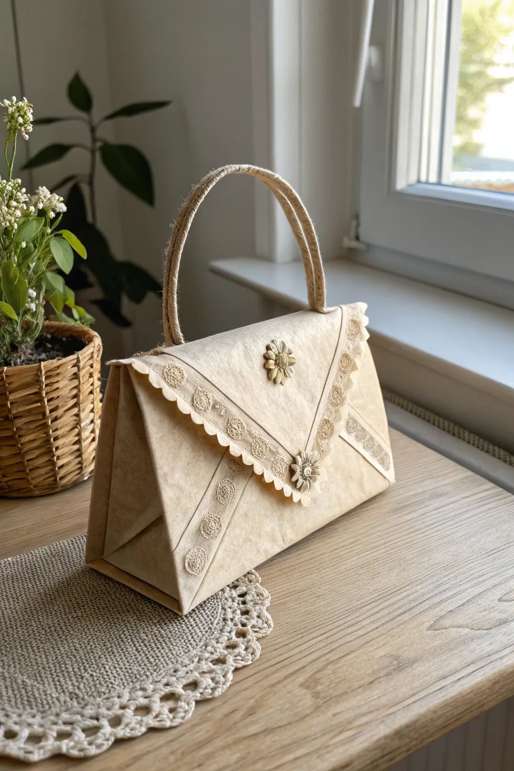 Step back in time with a vintage chic paper purse that blends nostalgia with minimalist elegance.