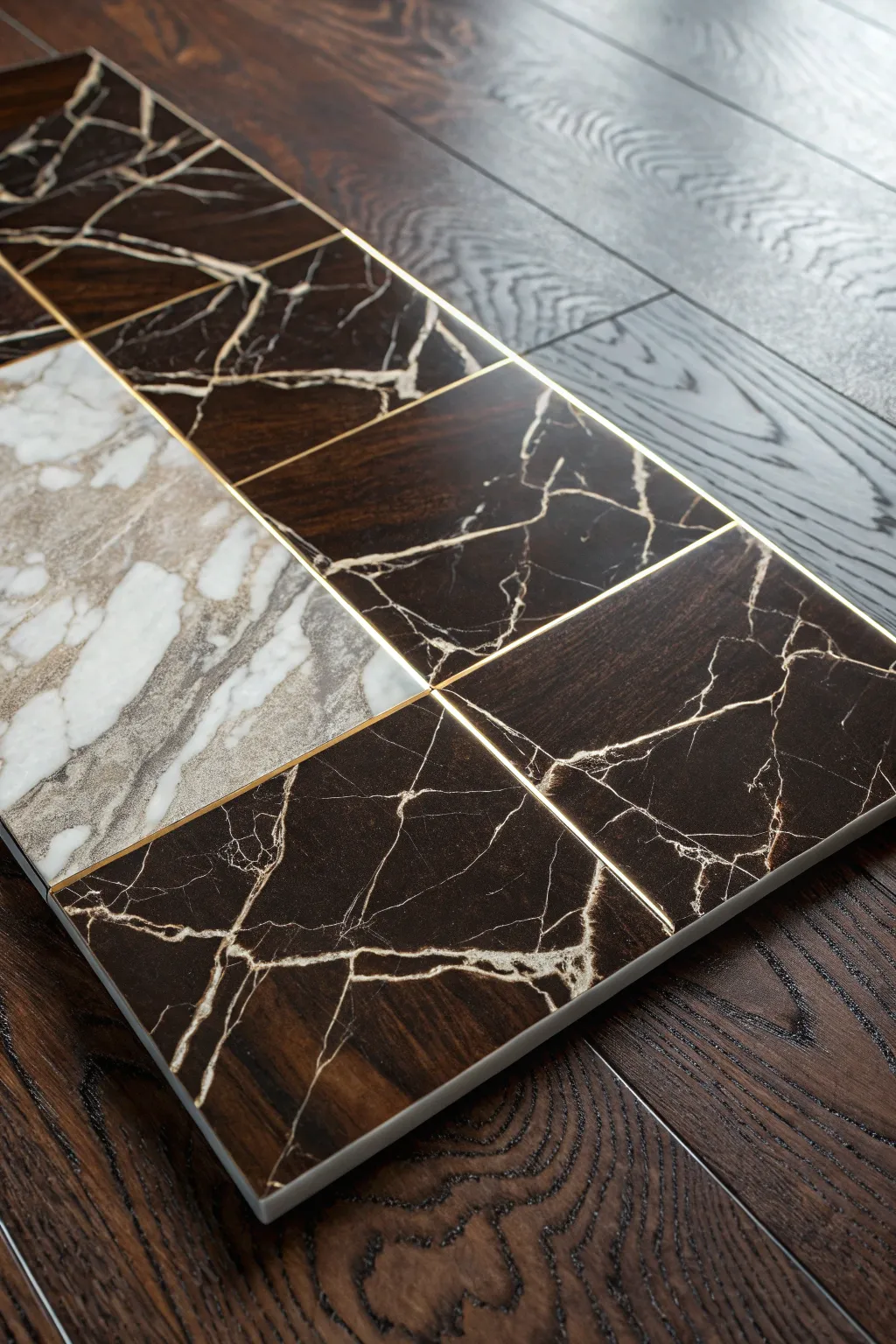 Transform your bathroom into a sanctuary of luxury with marble-look vinyl tiles—where elegance meets practicality.