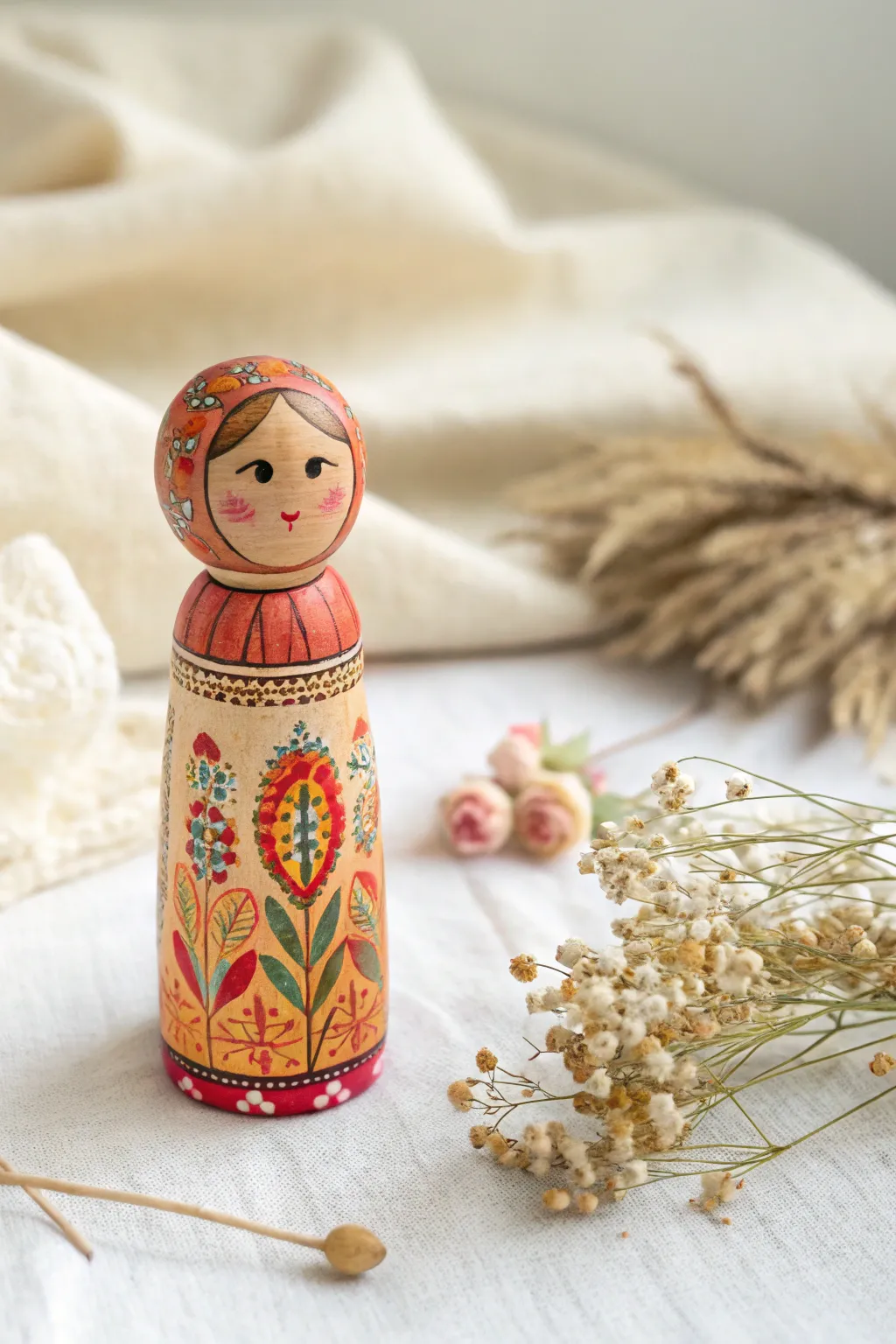 Celebrating diversity through the art of peg doll painting, where cultural beauty meets minimalist design.