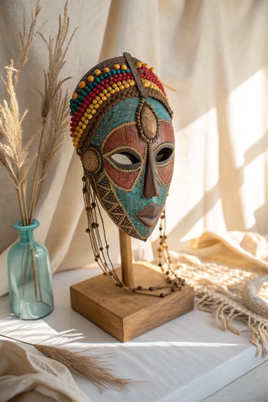 Embrace the artistry of textured elegance with this captivating mask that brings personality to life.
