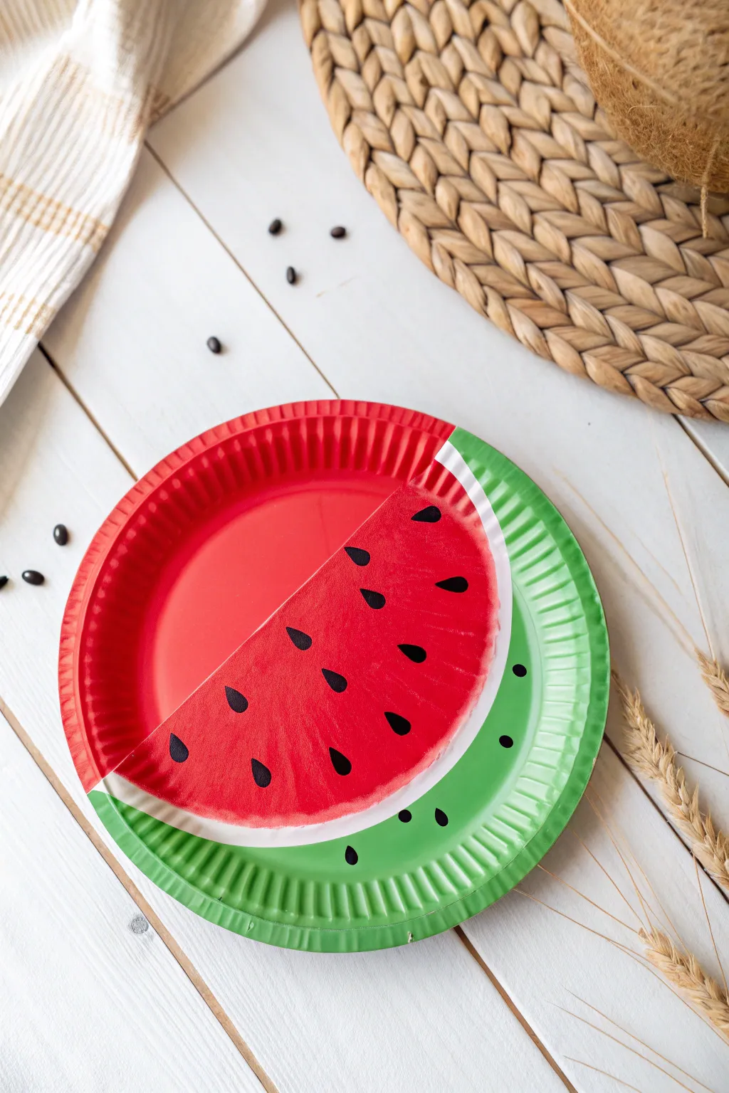 Crafting summer joy: a charming paper plate watermelon slice for tiny hands to create!