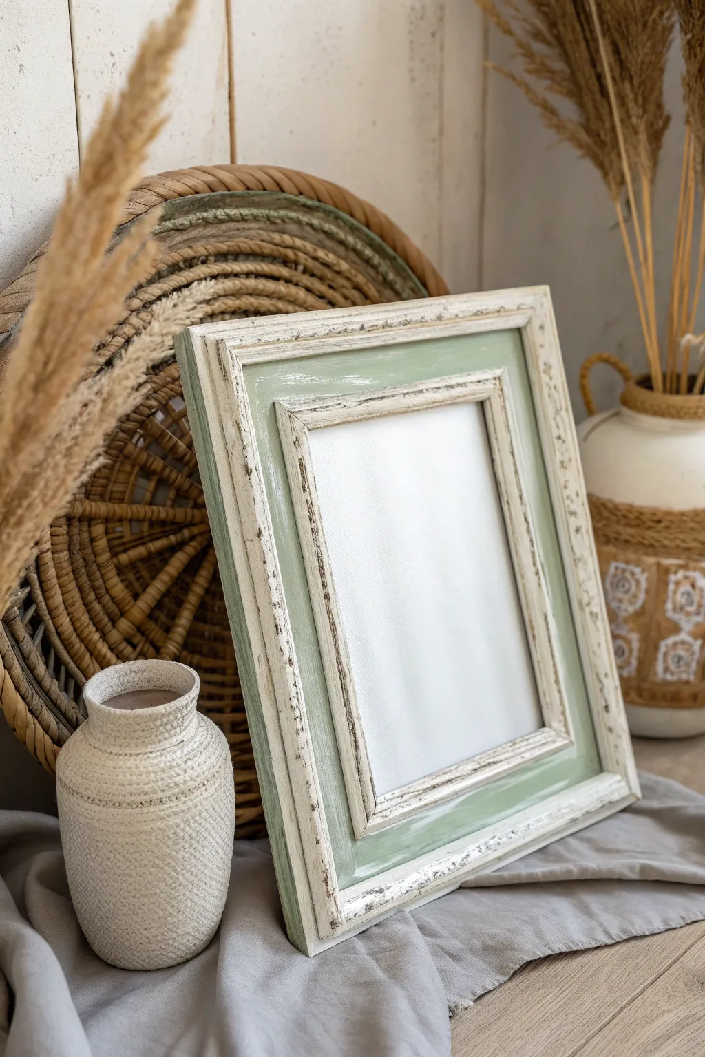 Transform your space with a touch of farmhouse charm. This painted frame brings rustic elegance to any decor.