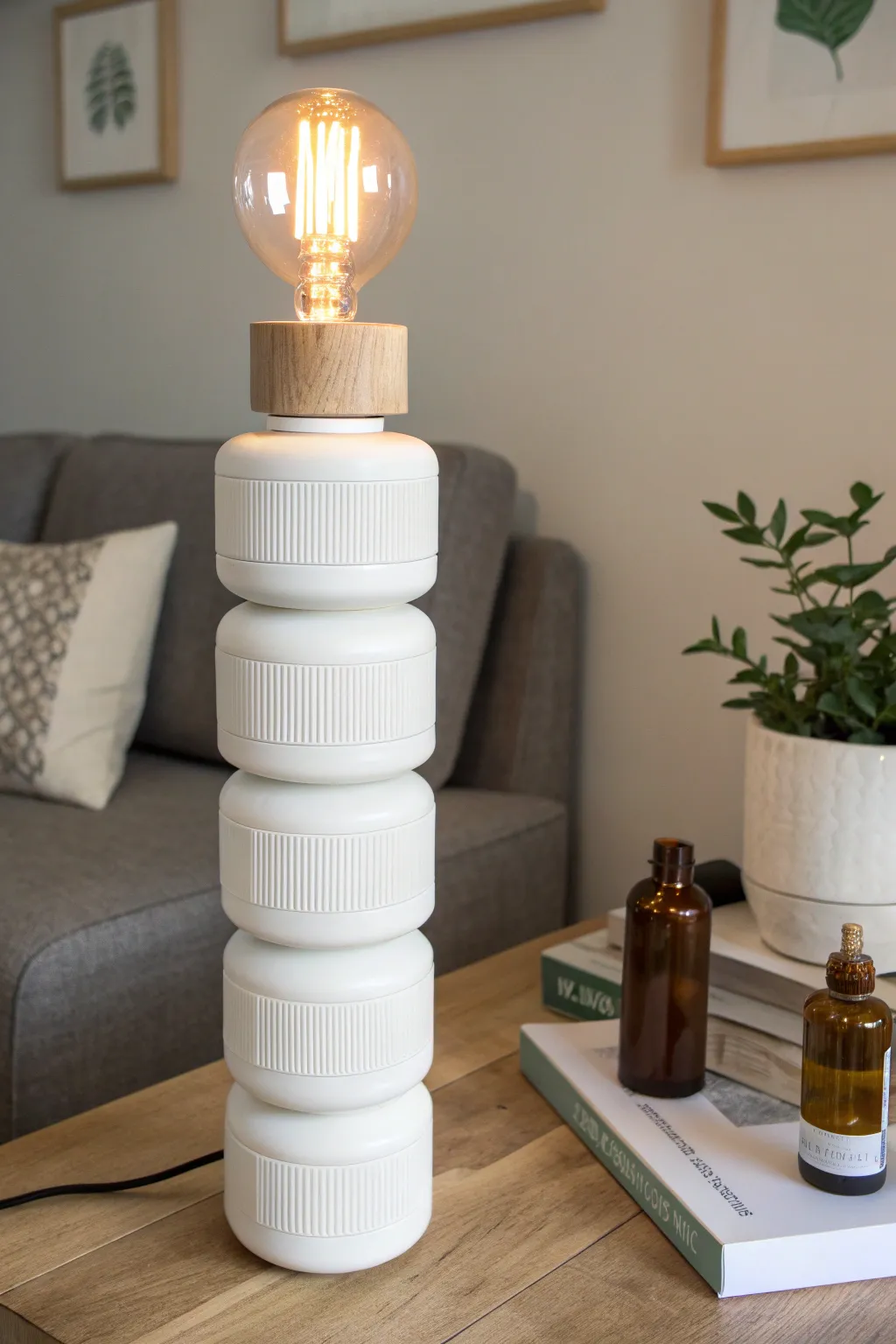 Illuminate your space with a touch of creativity: a pill bottle lamp that blends minimalist elegance with Boho charm.