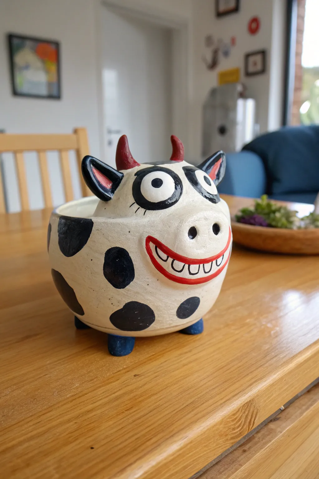 Bring a touch of whimsy to your space with this adorable cartoonish cow pot, perfect for adding a smile to any room!