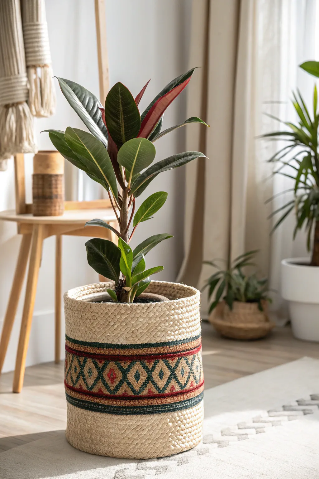 Transform your planters with a boho-chic twist using stylish placemats. Elevate your space with this simple yet stunning DIY hack!