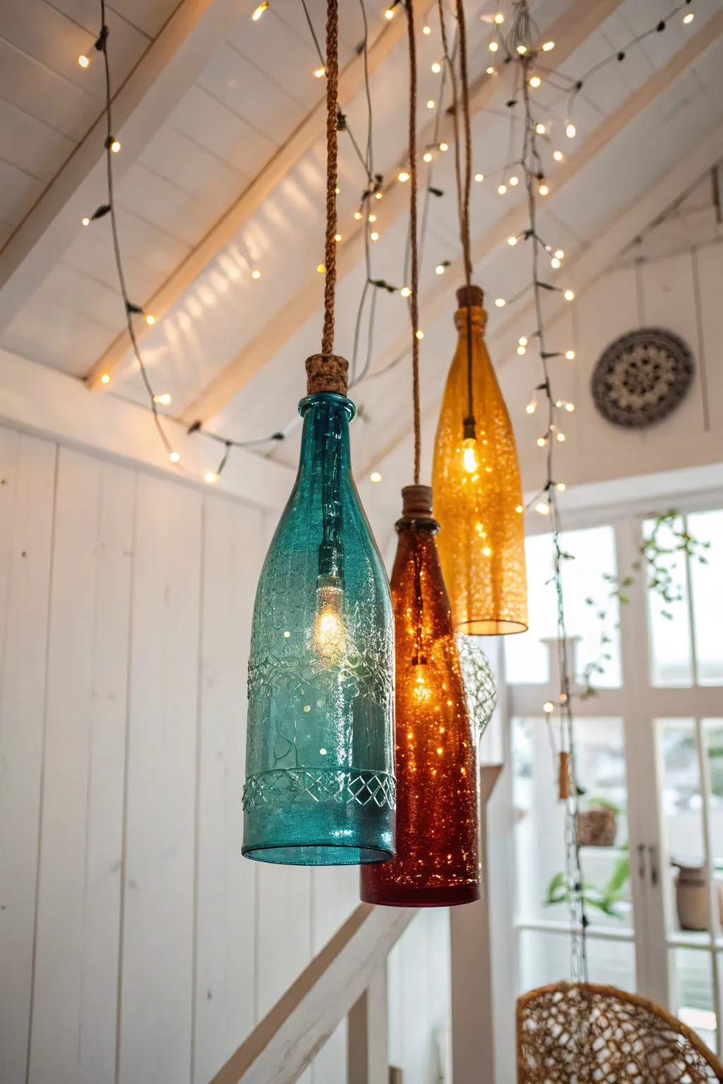 Illuminate your space with sustainable beauty: a magical glow from repurposed plastic bottle light fixtures.