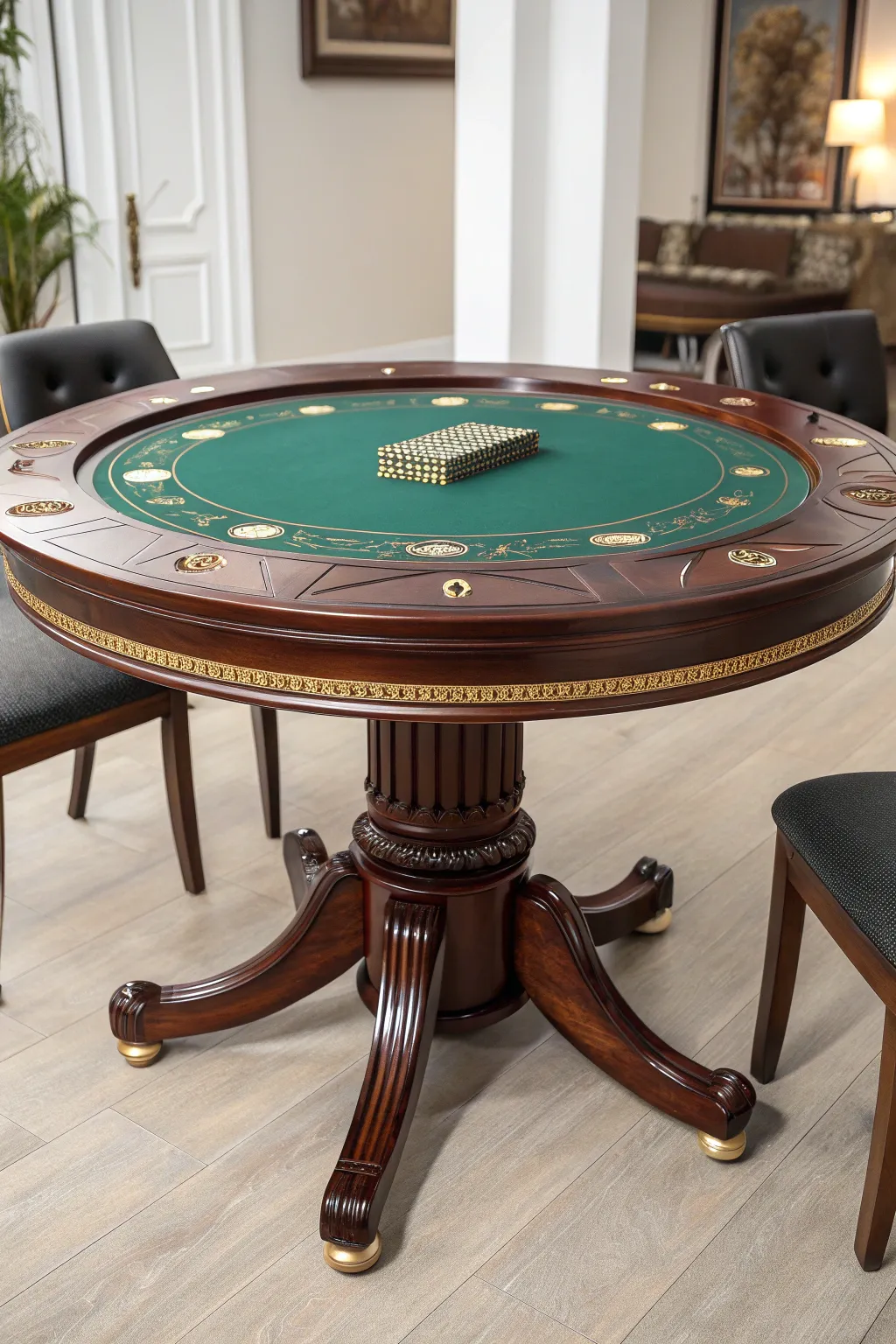 Elevate your space with a masterfully crafted convertible poker table, blending dining elegance with gaming excitement.