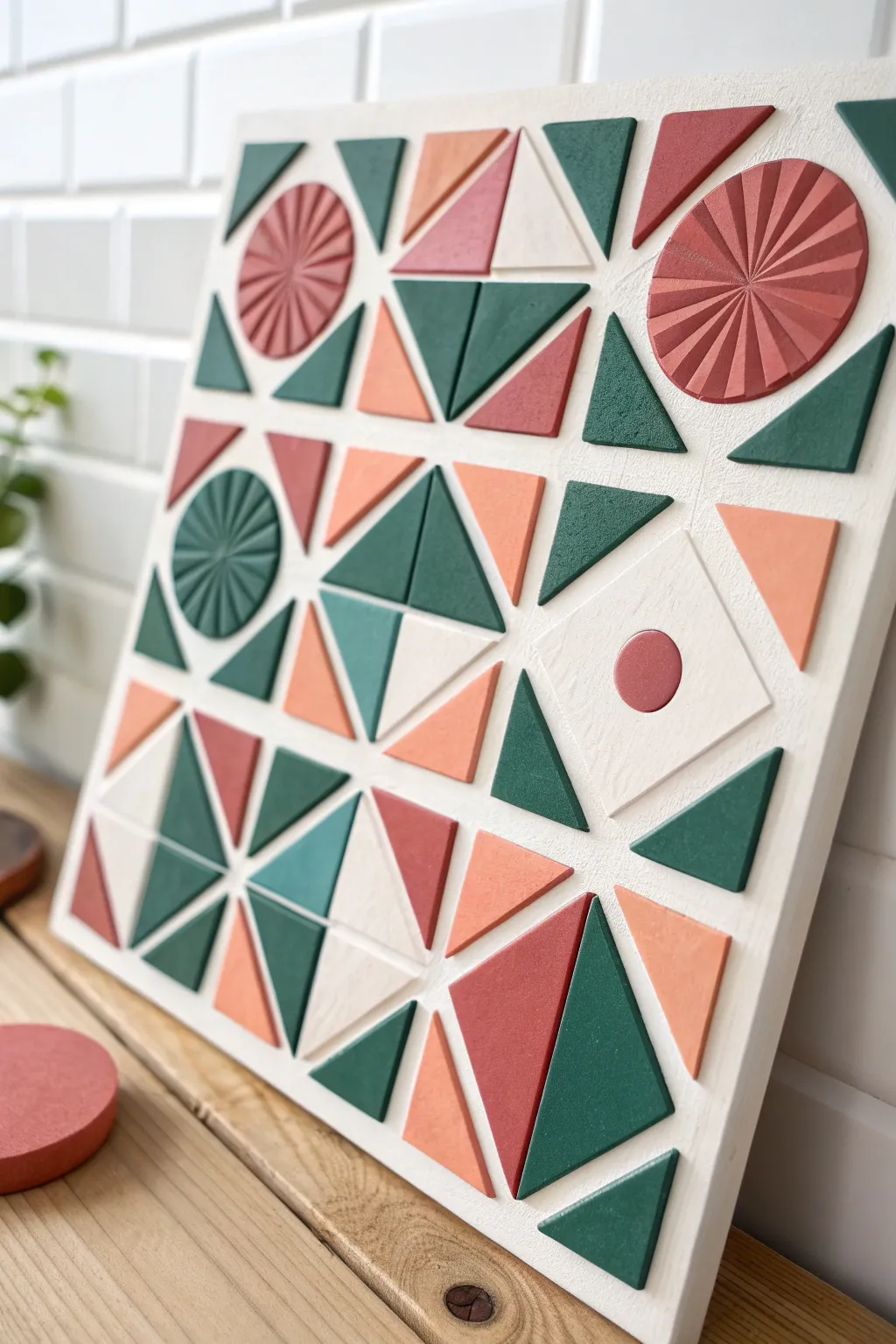 Transform your space with stunning geometric art in bold hues, crafted from polymer clay for a modern minimalist touch.