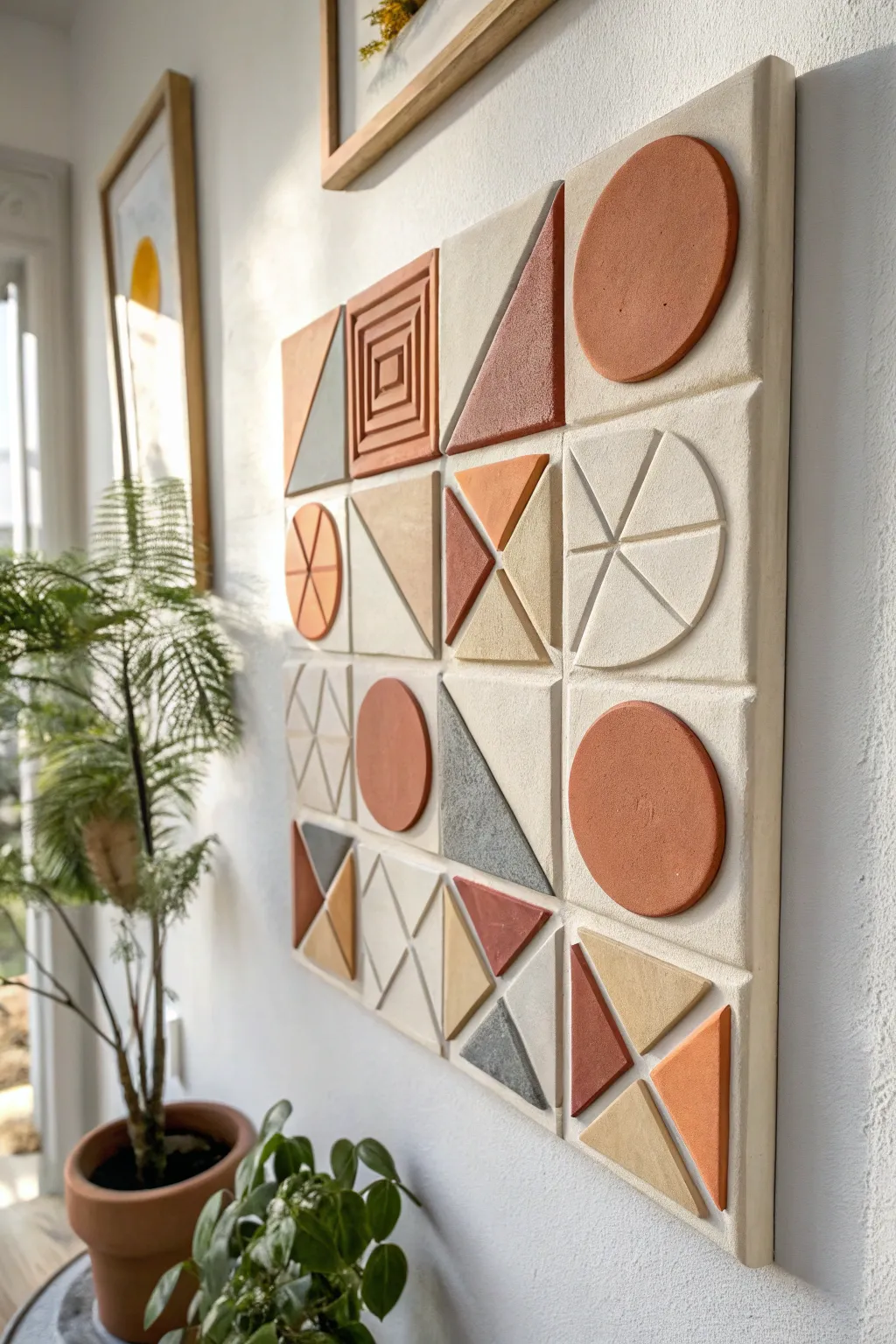 Elevate your space with the modern elegance of geometric polymer clay wall art.
