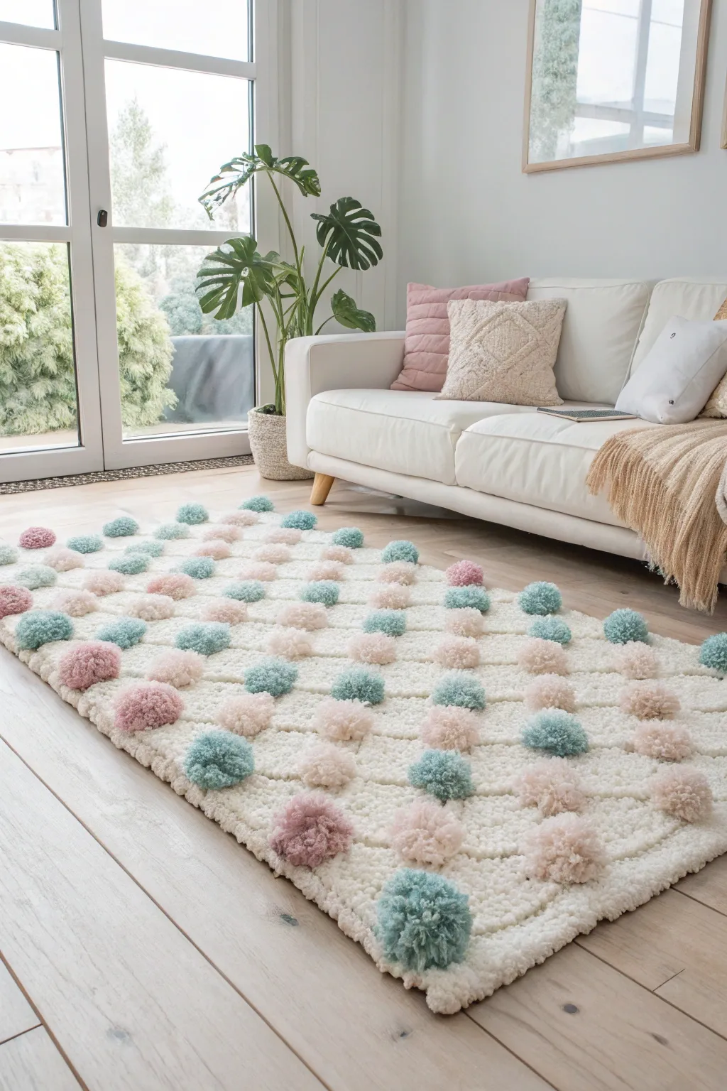 Step into Fluffy Heaven with this dreamy pom pom rug, where every step feels like walking on clouds.